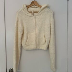 Skims cozy knit cropped zip up hoodie cream